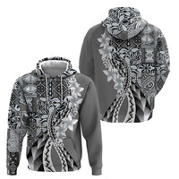 Aloha Vintage Plumeria Hawaiian Tapa Pattern Hoodie Gray Hawaiian Tapa Pattern LT9 - Polynesian Pride