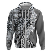 Aloha Vintage Plumeria Hawaiian Tapa Pattern Hoodie Gray Hawaiian Tapa Pattern LT9 Zip Hoodie Gray - Polynesian Pride