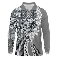 Aloha Vintage Plumeria Hawaiian Tapa Pattern Long Sleeve Polo Shirt Gray Hawaiian Tapa Pattern LT9 Gray - Polynesian Pride