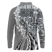 Aloha Vintage Plumeria Hawaiian Tapa Pattern Long Sleeve Polo Shirt Gray Hawaiian Tapa Pattern LT9 - Polynesian Pride