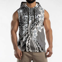 Aloha Vintage Plumeria Hawaiian Tapa Pattern Sleeveless Hoodie Gray Hawaiian Tapa Pattern - Polynesian Pride