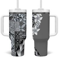 Aloha Vintage Plumeria Hawaiian Tapa Pattern Tumbler With Handle Gray Hawaiian Tapa Pattern LT9 One Size: 40 oz Gray - Polynesian Pride