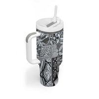 Aloha Vintage Plumeria Hawaiian Tapa Pattern Tumbler With Handle Gray Hawaiian Tapa Pattern LT9 - Polynesian Pride