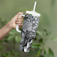 Aloha Vintage Plumeria Hawaiian Tapa Pattern Tumbler With Handle Gray Hawaiian Tapa Pattern LT9 - Polynesian Pride