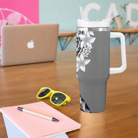 Aloha Vintage Plumeria Hawaiian Tapa Pattern Tumbler With Handle Gray Hawaiian Tapa Pattern LT9 - Polynesian Pride