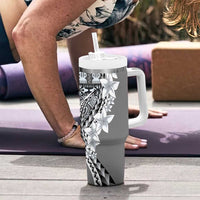 Aloha Vintage Plumeria Hawaiian Tapa Pattern Tumbler With Handle Gray Hawaiian Tapa Pattern LT9 - Polynesian Pride
