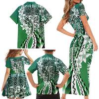 Aloha Vintage Plumeria Hawaiian Tapa Pattern Family Matching Short Sleeve Bodycon Dress and Hawaiian Shirt Green Hawaiian Tapa Pattern LT9 - Polynesian Pride