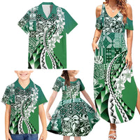 Aloha Vintage Plumeria Hawaiian Tapa Pattern Family Matching Summer Maxi Dress and Hawaiian Shirt Green Hawaiian Tapa Pattern LT9 - Polynesian Pride