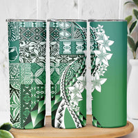 Aloha Vintage Plumeria Hawaiian Tapa Pattern Skinny Tumbler Green Hawaiian Tapa Pattern - Polynesian Pride