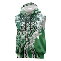 Aloha Vintage Plumeria Hawaiian Tapa Pattern Sleeveless Hoodie Green Hawaiian Tapa Pattern - Polynesian Pride