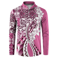 Aloha Vintage Plumeria Hawaiian Tapa Pattern Button Sweatshirt Pink Hawaiian Tapa Pattern - Polynesian Pride