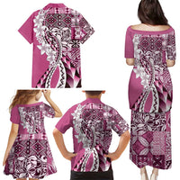 Aloha Vintage Plumeria Hawaiian Tapa Pattern Family Matching Puletasi and Hawaiian Shirt Pink Hawaiian Tapa Pattern LT9 - Polynesian Pride