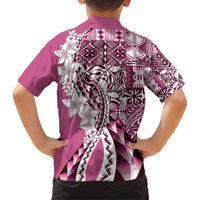 Aloha Vintage Plumeria Hawaiian Tapa Pattern Family Matching Short Sleeve Bodycon Dress and Hawaiian Shirt Pink Hawaiian Tapa Pattern LT9 - Polynesian Pride