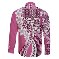 Aloha Vintage Plumeria Hawaiian Tapa Pattern Family Matching Short Sleeve Bodycon Dress and Hawaiian Shirt Pink Hawaiian Tapa Pattern LT9 - Polynesian Pride