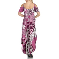 Aloha Vintage Plumeria Hawaiian Tapa Pattern Family Matching Summer Maxi Dress and Hawaiian Shirt Pink Hawaiian Tapa Pattern LT9 - Polynesian Pride
