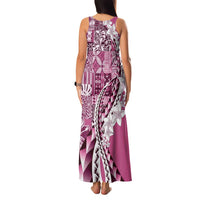 Aloha Vintage Plumeria Hawaiian Tapa Pattern Family Matching Tank Maxi Dress and Hawaiian Shirt Pink Hawaiian Tapa Pattern LT9 - Polynesian Pride