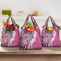 Aloha Vintage Plumeria Hawaiian Tapa Pattern Grocery Bag Pink Hawaiian Tapa Pattern - Polynesian Pride