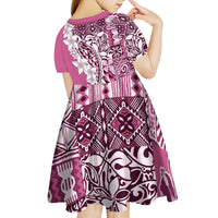 Aloha Vintage Plumeria Hawaiian Tapa Pattern Kid Short Sleeve Dress Pink Hawaiian Tapa Pattern - Polynesian Pride