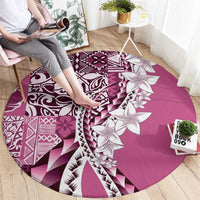 Aloha Vintage Plumeria Hawaiian Tapa Pattern Round Carpet Pink Hawaiian Tapa Pattern - Polynesian Pride