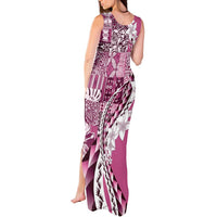 Aloha Vintage Plumeria Hawaiian Tapa Pattern Tank Maxi Dress Pink Hawaiian Tapa Pattern - Polynesian Pride