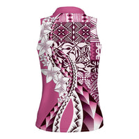 Aloha Vintage Plumeria Hawaiian Tapa Pattern Women Sleeveless Polo Shirt Pink Hawaiian Tapa Pattern - Polynesian Pride