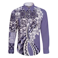 Aloha Vintage Plumeria Hawaiian Tapa Pattern Family Matching Long Sleeve Bodycon Dress and Hawaiian Shirt Purple Hawaiian Tapa Pattern LT9 Dad's Shirt - Long Sleeve Purple - Polynesian Pride