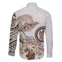Polynesian Manta Ray Family Matching Off The Shoulder Long Sleeve Dress and Hawaiian Shirt Beige Floral Turtle Tattoo LT9 - Polynesian Pride