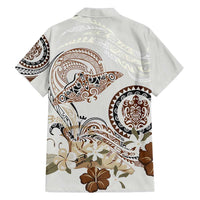 Polynesian Manta Ray Family Matching Off Shoulder Short Dress and Hawaiian Shirt Beige Floral Turtle Tattoo LT9 - Polynesian Pride