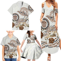 Polynesian Manta Ray Family Matching Summer Maxi Dress and Hawaiian Shirt Beige Floral Turtle Tattoo LT9 - Polynesian Pride