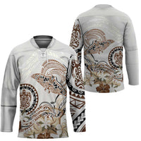 Polynesian Manta Ray Hockey Jersey Beige Floral Turtle Tattoo - Polynesian Pride
