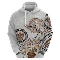 Polynesian Manta Ray Hoodie Beige Floral Turtle Tattoo - Polynesian Pride