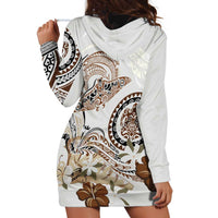 Polynesian Manta Ray Hoodie Dress Beige Floral Turtle Tattoo LT9 - Polynesian Pride