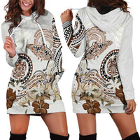 Polynesian Manta Ray Hoodie Dress Beige Floral Turtle Tattoo LT9 - Polynesian Pride
