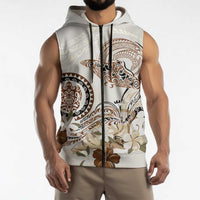 Polynesian Manta Ray Sleeveless Zip Hoodie Beige Floral Turtle Tattoo - Polynesian Pride