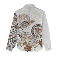Polynesian Manta Ray Women Casual Shirt Beige Floral Turtle Tattoo LT9 - Polynesian Pride