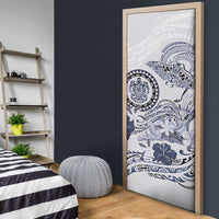 Polynesian Manta Ray Door Cover Blue Floral Turtle Tattoo - Polynesian Pride