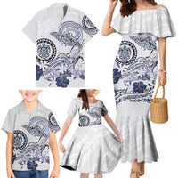 Polynesian Manta Ray Family Matching Mermaid Dress and Hawaiian Shirt Blue Floral Turtle Tattoo LT9 - Polynesian Pride