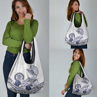 Polynesian Manta Ray Grocery Bag Blue Floral Turtle Tattoo - Polynesian Pride