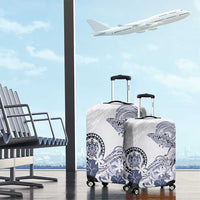 Polynesian Manta Ray Luggage Cover Blue Floral Turtle Tattoo - Polynesian Pride