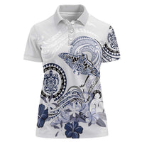 Polynesian Manta Ray Women Polo Shirt Blue Floral Turtle Tattoo LT9 Female Blue - Polynesian Pride