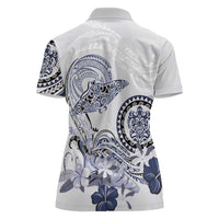 Polynesian Manta Ray Women Polo Shirt Blue Floral Turtle Tattoo LT9 - Polynesian Pride