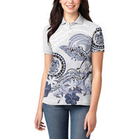 Polynesian Manta Ray Women Polo Shirt Blue Floral Turtle Tattoo LT9 - Polynesian Pride