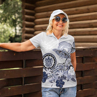 Polynesian Manta Ray Women Polo Shirt Blue Floral Turtle Tattoo LT9 - Polynesian Pride