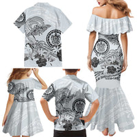 Polynesian Manta Ray Family Matching Mermaid Dress and Hawaiian Shirt Gray Floral Turtle Tattoo LT9 - Polynesian Pride
