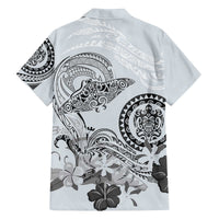 Polynesian Manta Ray Family Matching Off The Shoulder Long Sleeve Dress and Hawaiian Shirt Gray Floral Turtle Tattoo LT9 - Polynesian Pride