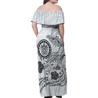 Polynesian Manta Ray Family Matching Off Shoulder Maxi Dress and Hawaiian Shirt Gray Floral Turtle Tattoo LT9 - Polynesian Pride
