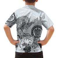 Polynesian Manta Ray Family Matching Short Sleeve Bodycon Dress and Hawaiian Shirt Gray Floral Turtle Tattoo LT9 - Polynesian Pride