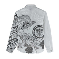 Polynesian Manta Ray Women Casual Shirt Gray Floral Turtle Tattoo LT9 - Polynesian Pride