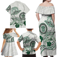 Polynesian Manta Ray Family Matching Off Shoulder Maxi Dress and Hawaiian Shirt Green Floral Turtle Tattoo LT9 - Polynesian Pride