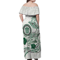Polynesian Manta Ray Family Matching Off Shoulder Maxi Dress and Hawaiian Shirt Green Floral Turtle Tattoo LT9 - Polynesian Pride